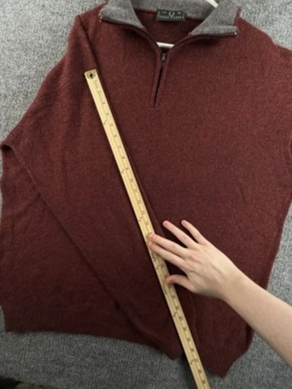 VTG Fred Perry Red Mens Wool Long Sleeve Pullover Italy Sweater 1/4 Zip Logo XL